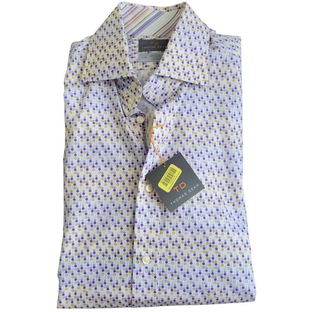 NWT Thomas Dean Long Sleeve Button Down Men's Shirt Size L